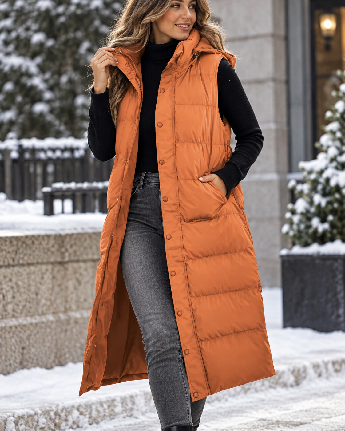 Karen™ | Long Quilted Gilet with Hood