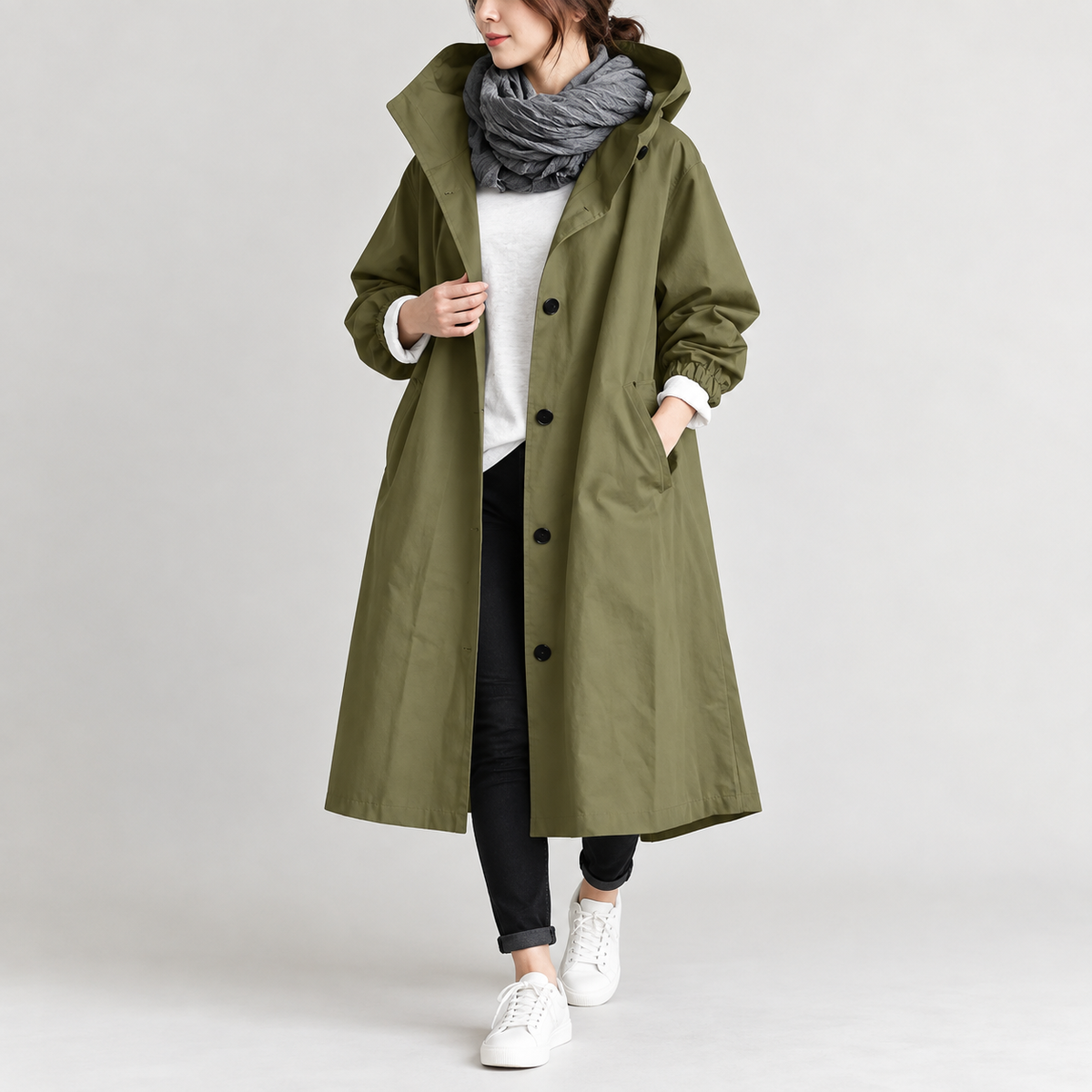 Sarah™ | Long Trench Coat with Hood