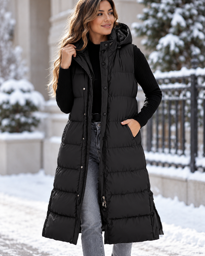 Karen™ | Long Quilted Gilet with Hood