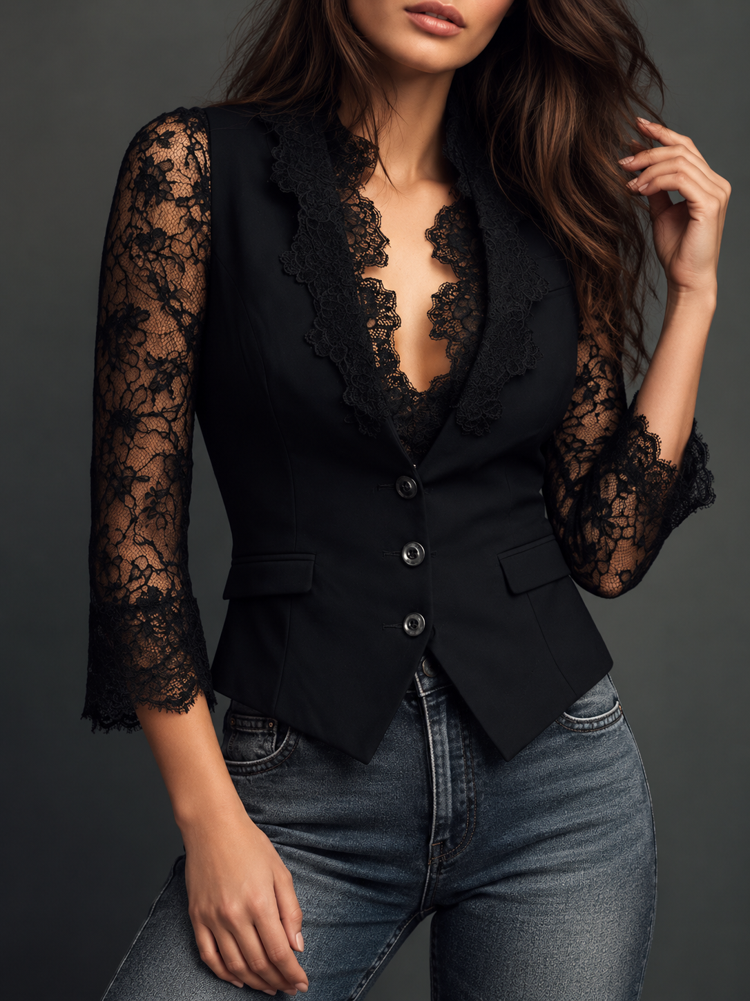 Jacqueline™ | Elegant Blazer with Lace Sleeves