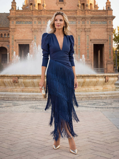 Sarah™ | Elegant Tummy-Control Dress with Fringes