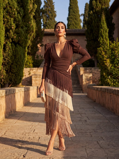 Sarah™ | Elegant Tummy-Control Dress with Fringes