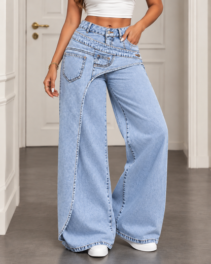 Jacqueline™ | Wide Denim Trousers with Unique Waist Detail