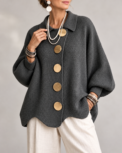 Joanne™ | Oversized Knitted Gilet with Collar and Statement Buttons