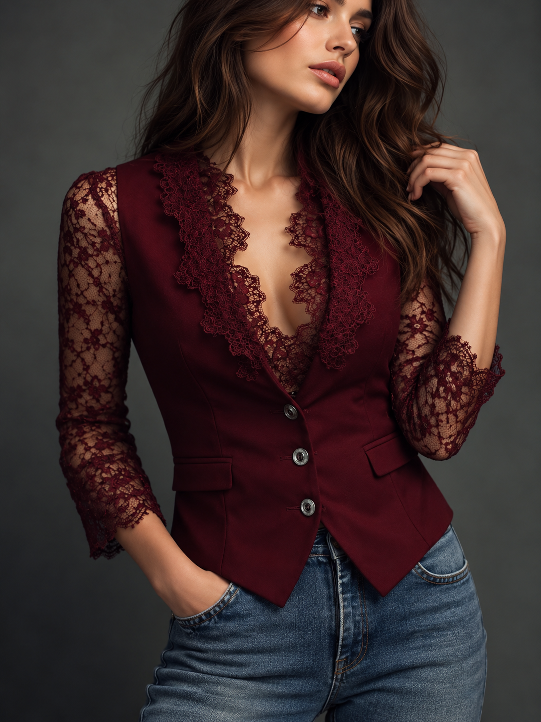 Jacqueline™ | Elegant Blazer with Lace Sleeves