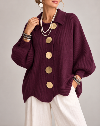 Joanne™ | Oversized Knitted Gilet with Collar and Statement Buttons