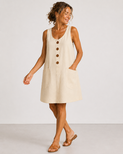 Maud™ | Buttoned Cotton Casual Tummy-Flattering Dress