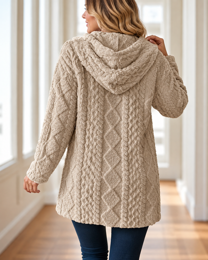 Lynne™ | Knit Cardigan with Hood and Cable Pattern