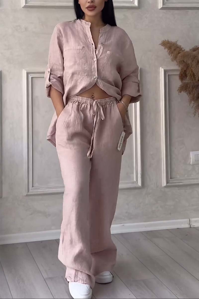 Karen™ | Lightweight Linen Set with Blouse and Wide Trousers 3
