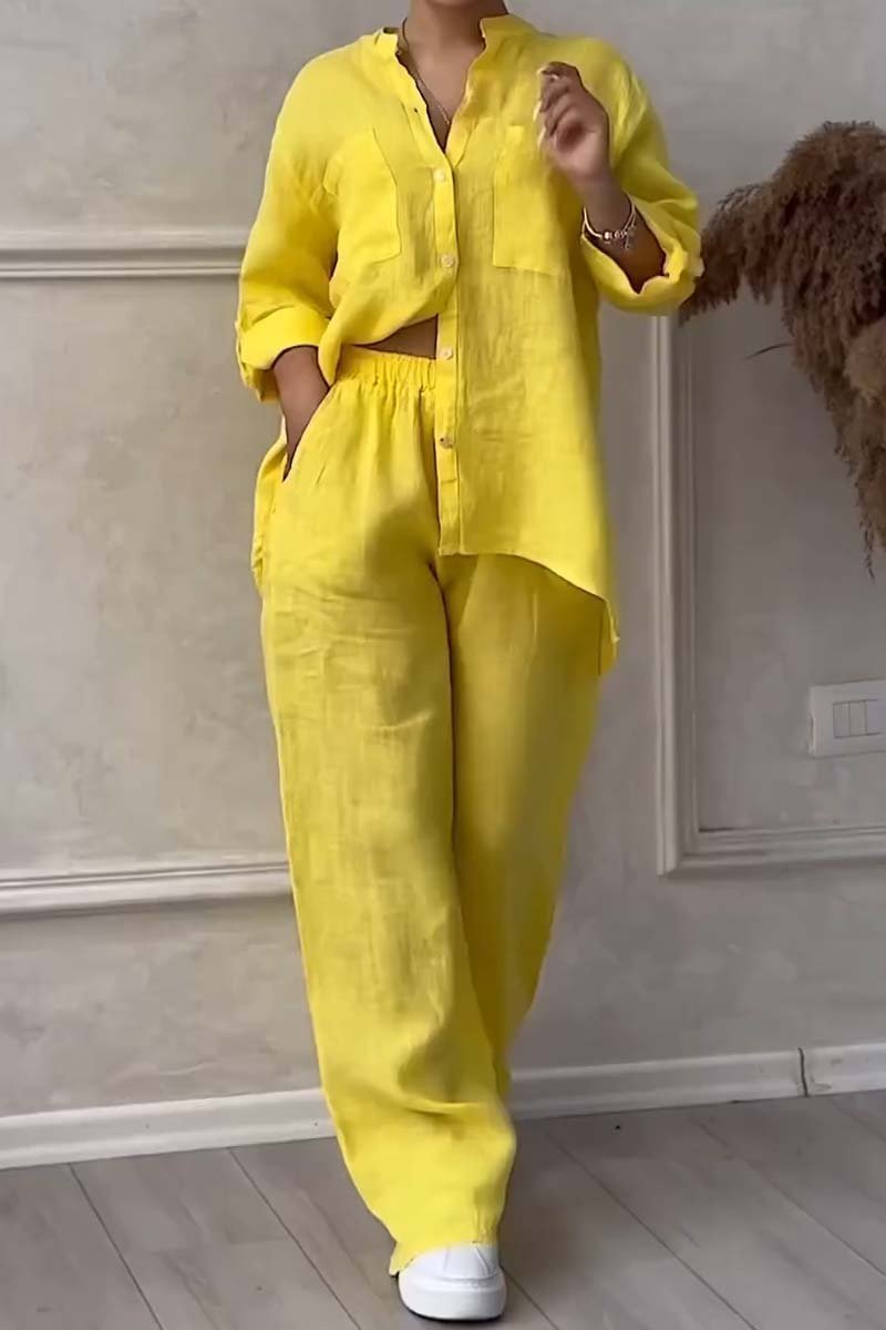 Karen™ | Lightweight Linen Set with Blouse and Wide Trousers