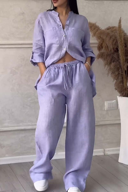 Karen™ | Lightweight Linen Set with Blouse and Wide Trousers 6