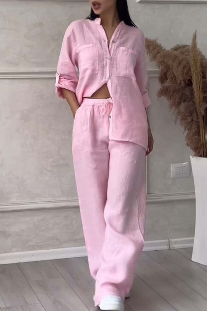 Karen™ | Lightweight Linen Set with Blouse and Wide Trousers 7