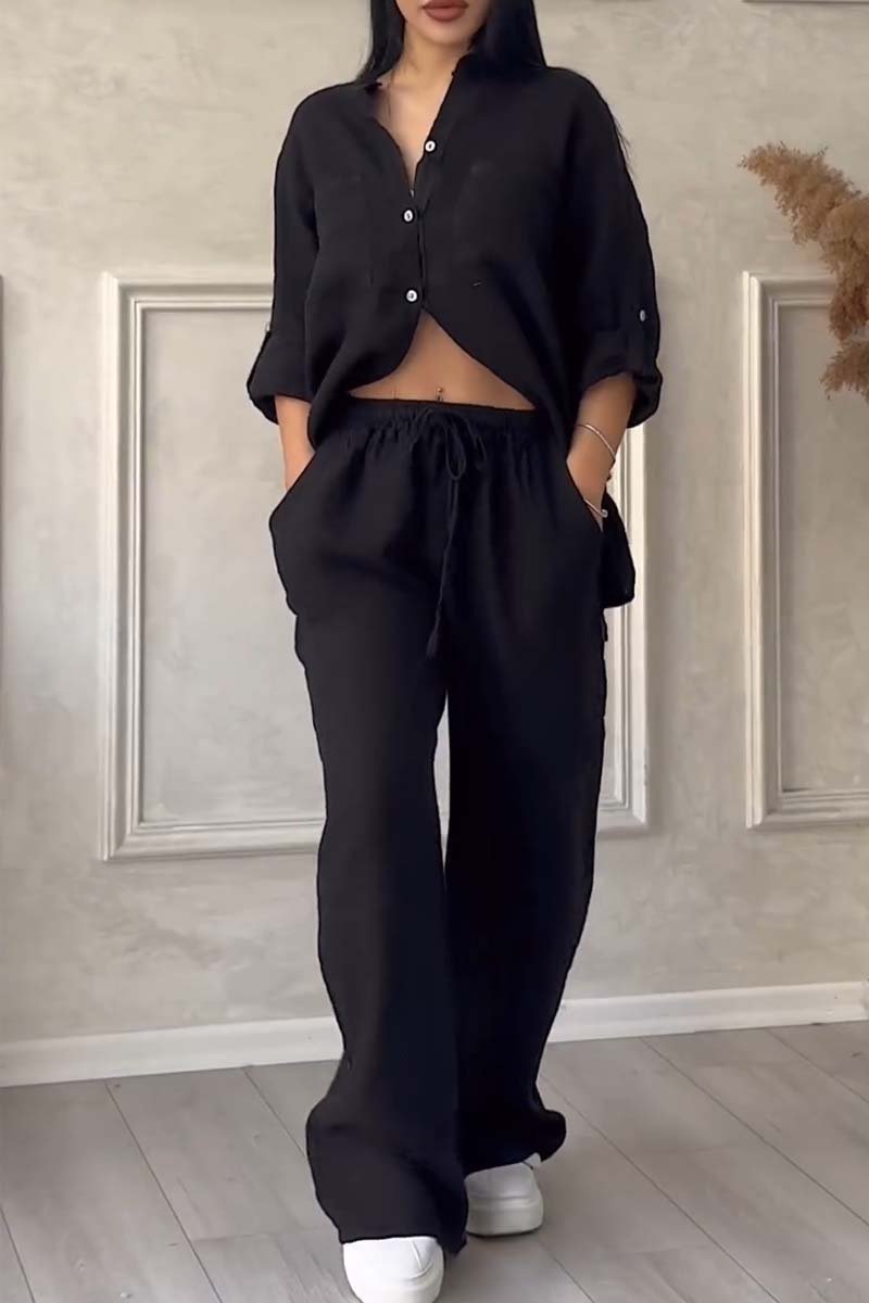 Karen™ | Lightweight Linen Set with Blouse and Wide Trousers 11
