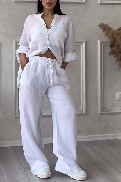 Karen™ | Lightweight Linen Set with Blouse and Wide Trousers 12