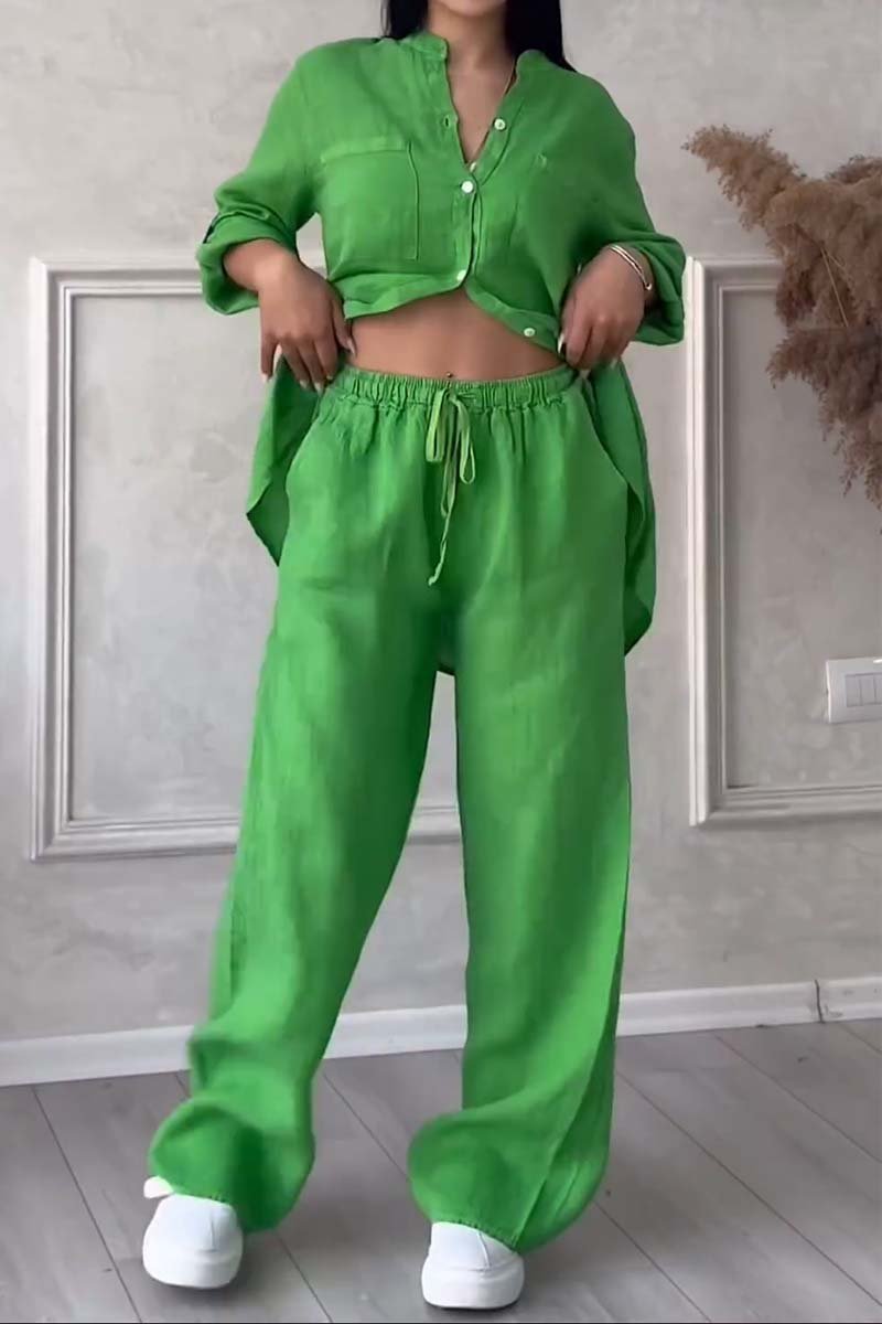 Karen™ | Lightweight Linen Set with Blouse and Wide Trousers 10